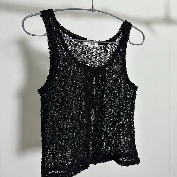 [BUNJANG] Hook Knit Vest Sleeveless Top / 후크 니트 조끼 나시