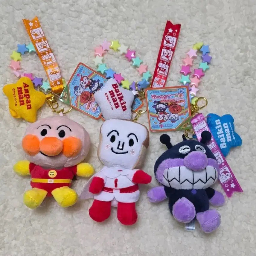 [BUNJANG] Anpanman, Baikinman, Shokupanman Plush Keychain Set (4 Pieces) / 호빵맨 세균맨 식빵맨 인형 키링 총 4개
