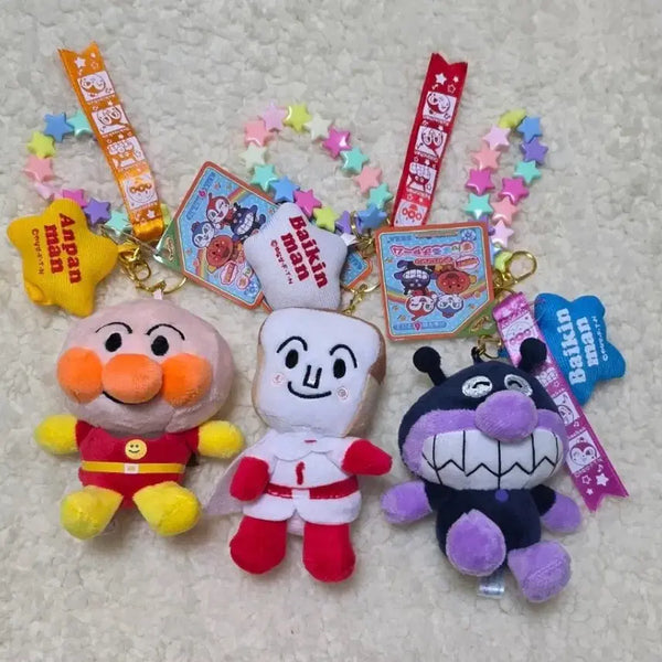 [BUNJANG] Anpanman, Baikinman, Shokupanman Plush Keychain Set (4 Pieces) / 호빵맨 세균맨 식빵맨 인형 키링 총 4개