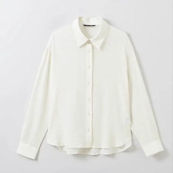 [BUNJANG] SPAO See-through Oversized Long Sleeve Shirt Cream M / 스파오 시스루 오버핏 긴팔셔츠 크림 M (SPYWE25W10)
