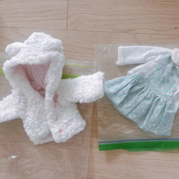 [BUNJANG] Jelly Piko Bear Hoodie Coat & Mint Dot Dress Set / usd 젤리피코 곰돌이 후드 코트 / 민트 도트 원피스 세트