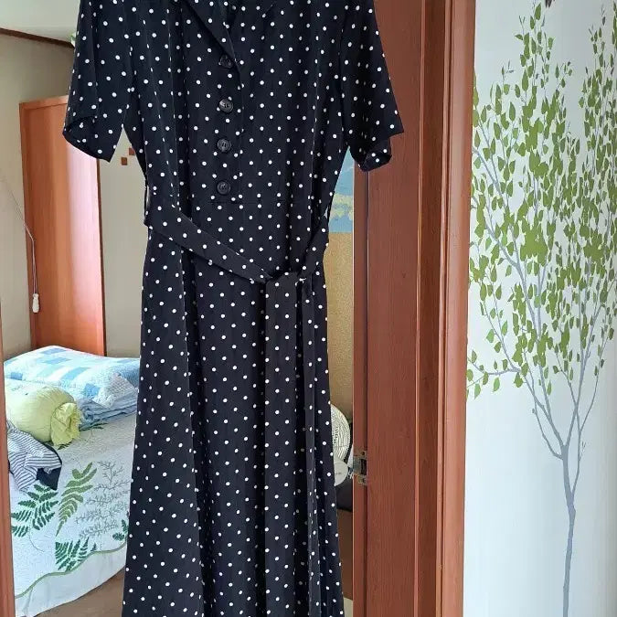 [BUNJANG] Korean Polka Dot Midi Dress - Size 55 / 국산 블랙 땡땡이 원피스 55 상태최상