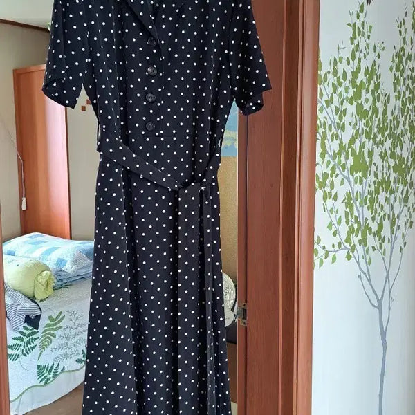 [BUNJANG] Korean Polka Dot Midi Dress - Size 55 / 국산 블랙 땡땡이 원피스 55 상태최상
