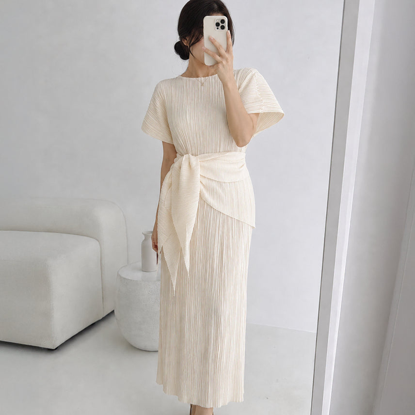 [BUNJANG] Pleated Dress and Shawl Set / 새상품) 플리츠 원피스 숄 세트
