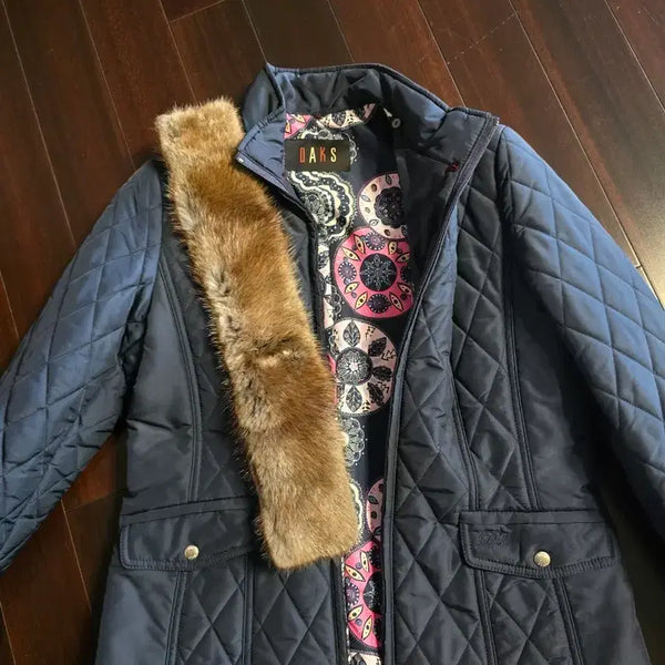 [BUNJANG] DAKS Women's Quilted Coat with Fur Collar / DAKS 닥스  여성 퀼팅 퍼 카라 코트 네이비