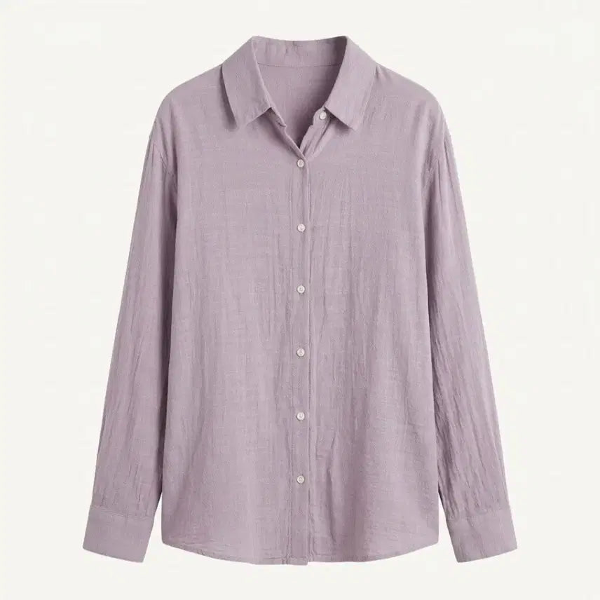 [BUNJANG] Lavender Linen Shirt Blouse with Mother-of-Pearl Buttons / 라벤더 린넨 자개단추 살안타 셔츠  블라우스(3만대 구매)