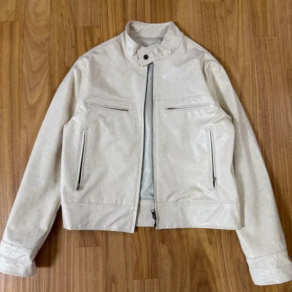 [BUNJANG] Jijibisha Lily Leather Jacket White / 지지비샤 릴리 레더 자켓 화이트