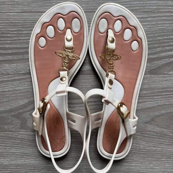 [BUNJANG] Vivienne Westwood Melissa ORB Solar Jelly Flat Sandals Ivory / 비비안웨스트우드 멜리사 ORB 솔라 젤리 플랫샌들 아이보리