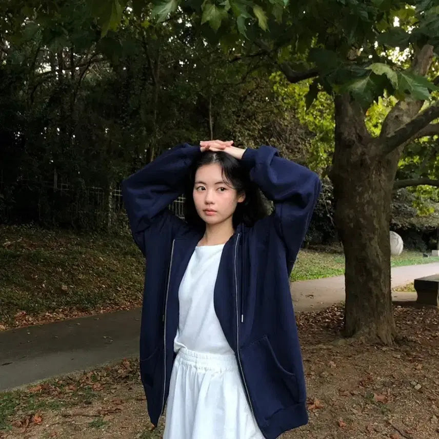 [BUNJANG] Archive J2U Heavy Cotton Hooded Zip-Up Navy / 아카이브제이투유 헤비코튼 후드집업 네이비