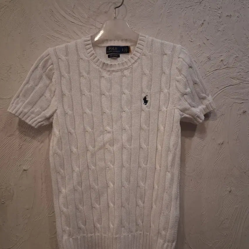 [BUNJANG] Polo Ralph Lauren Cable Knit Short Sleeve T-Shirt White / 폴로 랄프로렌 케이블 니트 반팔 화이트