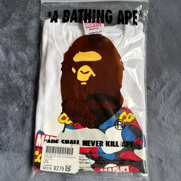 [BUNJANG] BAPE x Marvel Captain America Short Sleeve T-Shirt White L / 베이프 마블 캡틴 아메리카 반팔 티셔츠 L사이즈 화이트 (새상품)