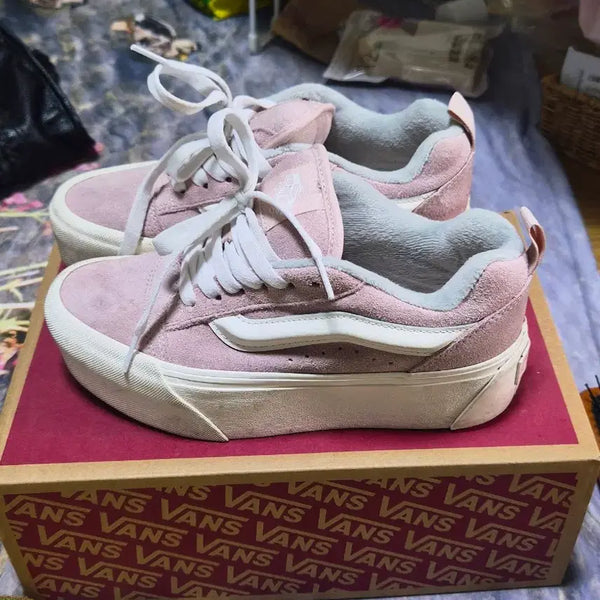 [BUNJANG] Vans Pink Suede Platform Sneakers / 반스 핑크 스웨이드 통굽 신발 운동화