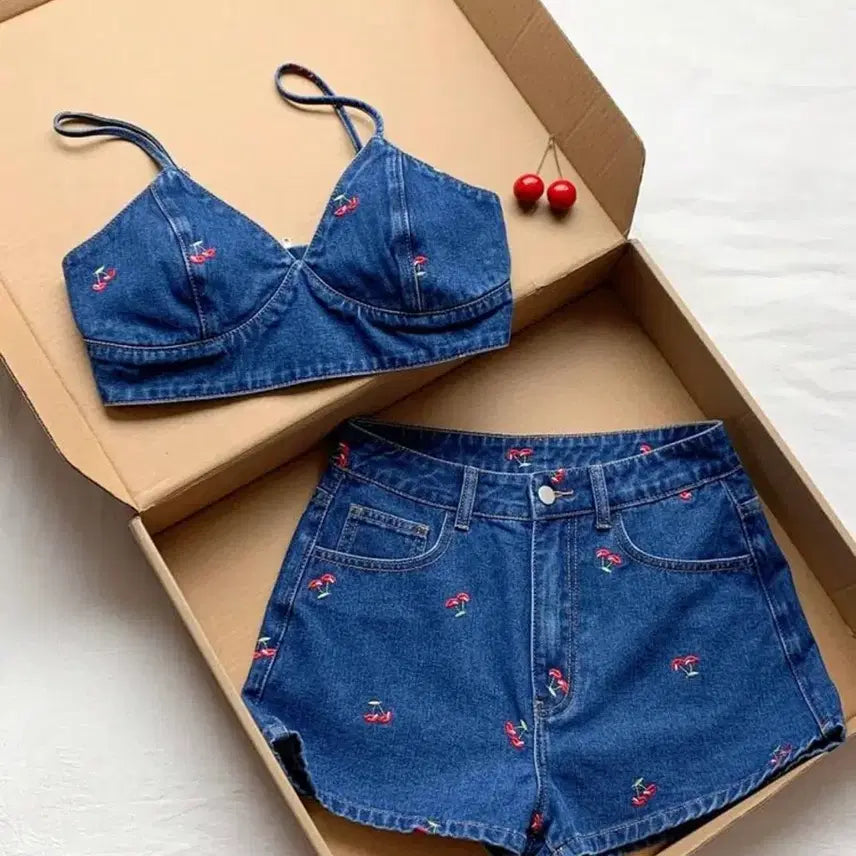 [BUNJANG] Denim Crop Set XS / 데님크롭세트