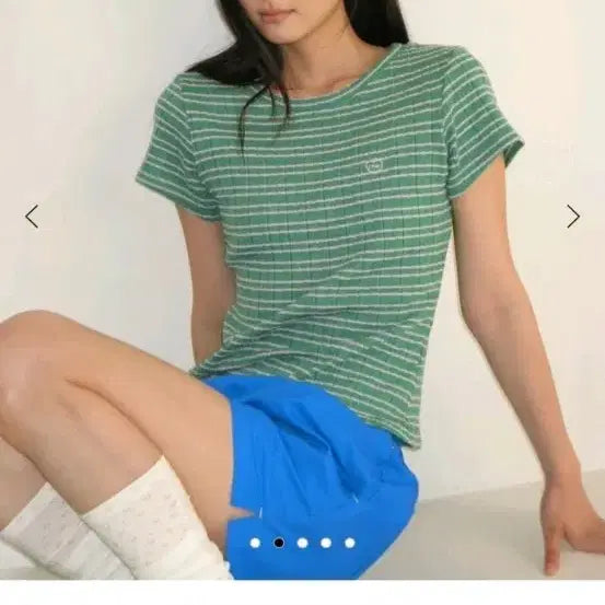[BUNJANG] Ronron Stripe Slim Fit Short Sleeve T-Shirt / 론론 스트라이프 슬림핏 반팔
