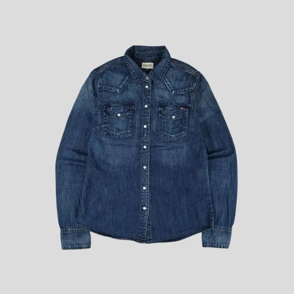 [BUNJANG] Tommy Hilfiger Denim Slim Fit Western Denim Shirt / 타미힐피거 힐피거데님 진청워싱 더블포켓 스냅버튼 슬림핏 웨스턴 청 데님