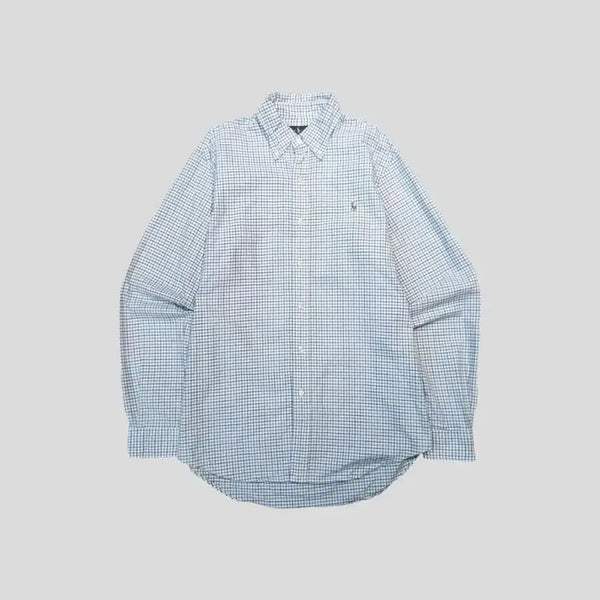 [BUNJANG] Polo Ralph Lauren Classic Fit Checked Cotton Shirt L / 폴로랄프로렌 화이트 네이비 블루 체크패턴 멀티포니 클래식핏 코튼 남방 셔츠 L