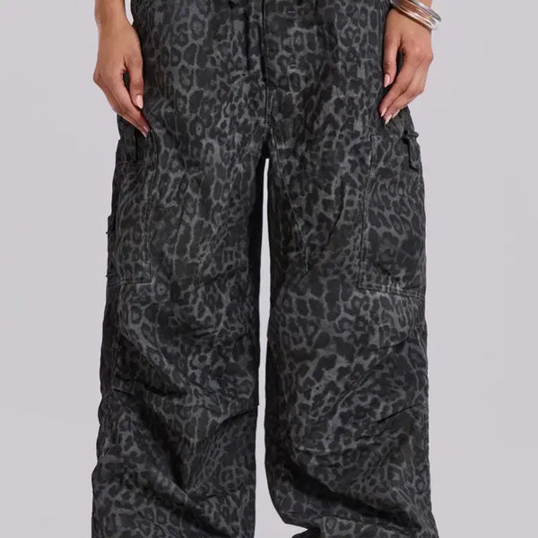 [BUNJANG] Jaded London Charcoal Leopard Parachute Pants / 제이디드런던 레오파드 파라슈트 팬츠 차콜 새상품