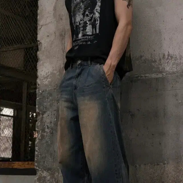 [BUNJANG] DOFFJASON Wide Vintage Washed Denim Pants / 도프제이슨 와이드 빈티지 데님 팬츠 남자 여자청바지 s 29 30 새상품