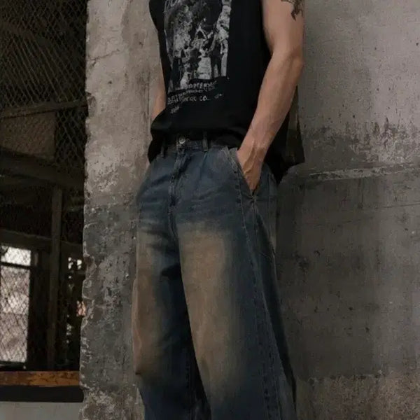 [BUNJANG] DOFFJASON Wide Vintage Washed Denim Pants / 도프제이슨 와이드 빈티지 데님 팬츠 남자 여자청바지 s 29 30 새상품