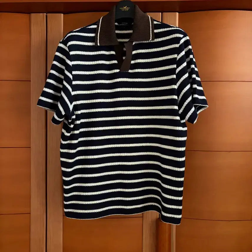 [BUNJANG] System Homme Cooling Stripe Collar T-Shirt / 시스템옴므 쿨링 스트라이프 카라 티셔츠