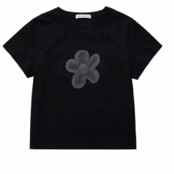 [BUNJANG] KOSEIO Suu Furry Flower Printing Short Sleeve T-shirt Black / 코이세이오 suu 퍼리 플라워 프린팅 반팔티셔츠 블랙