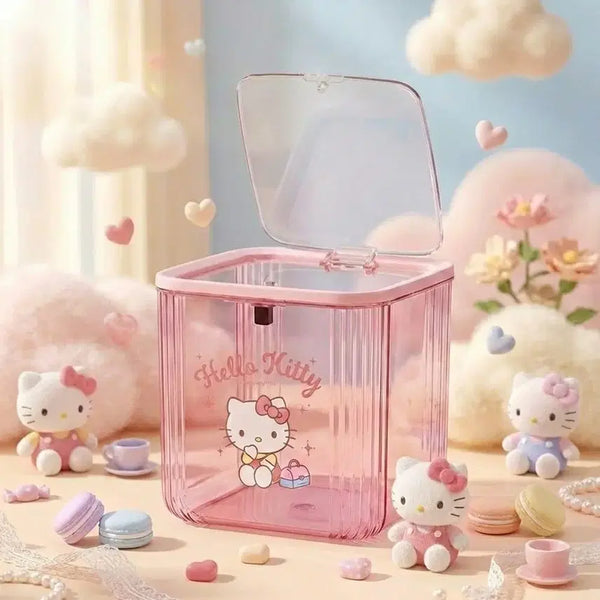 [BUNJANG] Sanrio Hello Kitty Transparent One-Touch Mini Trash Can & Storage Container / (바로배송) 수입 정품 산리오 헬로키티 투명 원터치 작은 휴지통 수납함