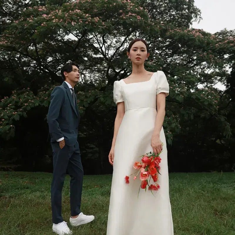 [BUNJANG] Baleslemish Square Neck Self Wedding Dress Ivory Satin M / 베일즈 블레미쉬 스퀘어넥 셀프웨딩 드레스 M