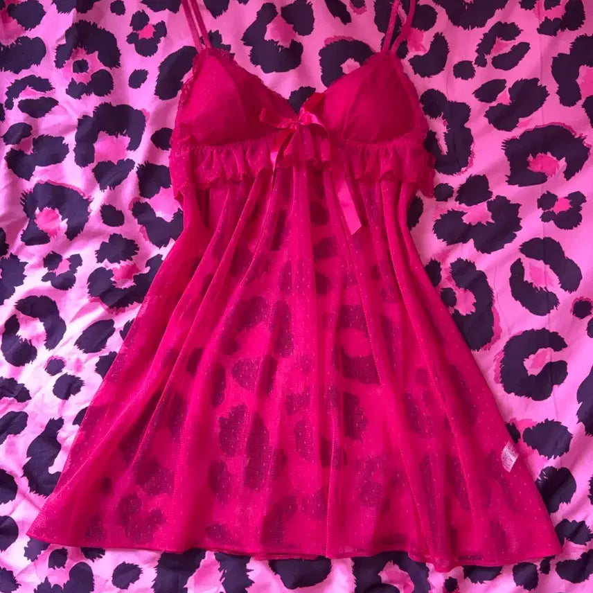 [BUNJANG] Hime Gyaru Hot Pink See-Through Slip Dress / 아게조 아게하 갸루 히메갸루 핫핑크 시스루 슬립