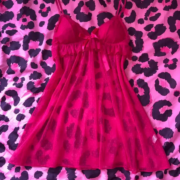 [BUNJANG] Hime Gyaru Hot Pink See-Through Slip Dress / 아게조 아게하 갸루 히메갸루 핫핑크 시스루 슬립