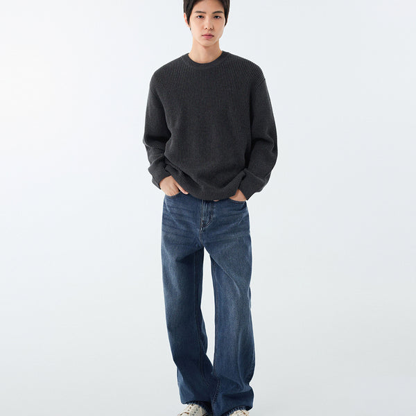 [BUNJANG] Standard Cotton Ribbed Crew Neck Knit [Medium Grey] / XL) 무탠다드 코튼 리브드 크루 넥 니트 [미디엄 그레이] 판매