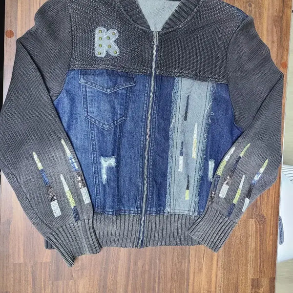 [BUNJANG] Vintage Denim Knit Combination Jacket / 빈티지 데님 니트 콤비네이션 자켓