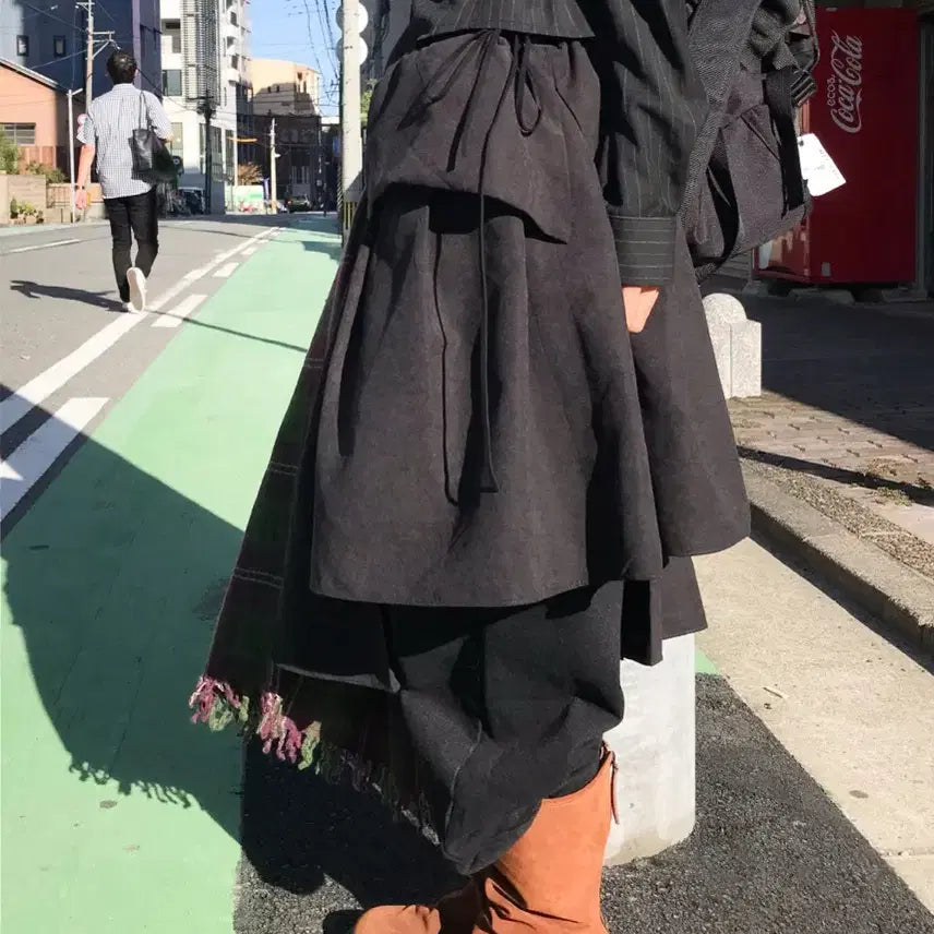 [BUNJANG] WOOAH UNBAL STRAP SKIRT Black / 우화 UNBAL STRAP SKIRT 블랙