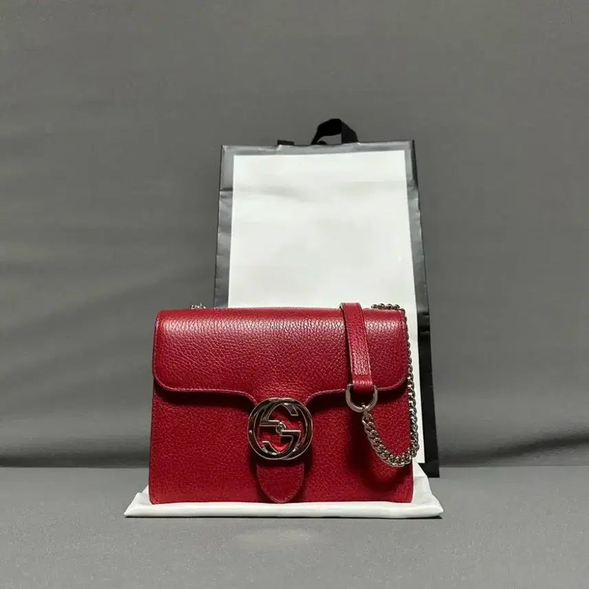 [BUNJANG] Gucci Interlocking GG Chain Shoulder Bag Small Red / 구찌 인터로킹 GG 체인 숄더백 스몰 레드 510304