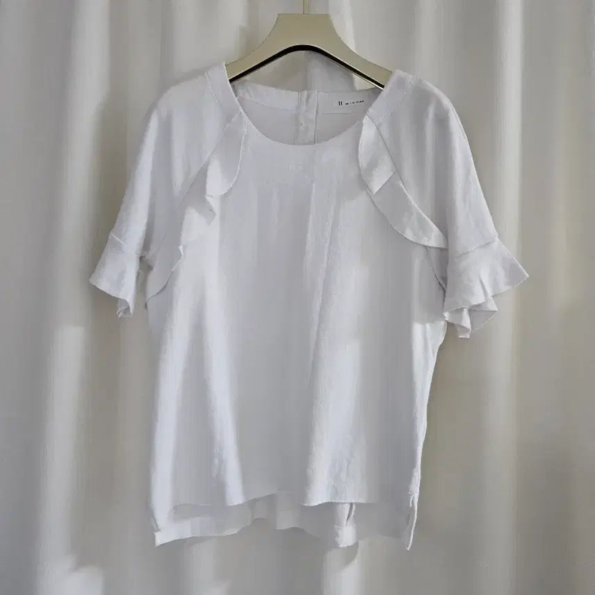 [BUNJANG] It's my Flower White Frill T-Shirt / 잇미샤 화이트 프릴 티셔츠