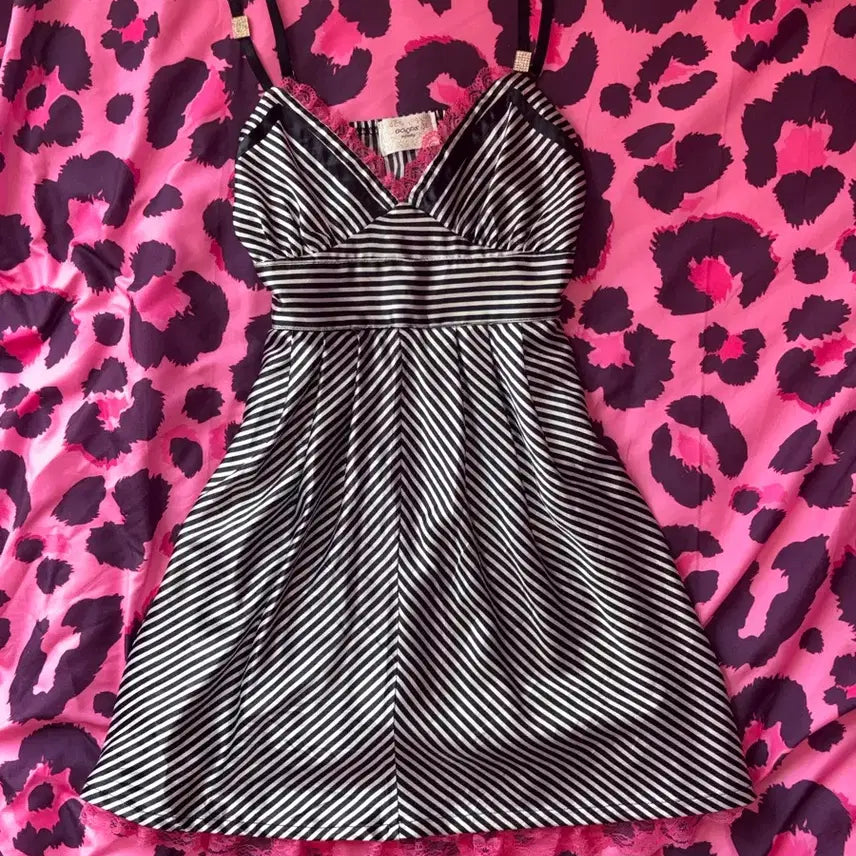 [BUNJANG] Gold Infinity Pink Lace Stripe Dress / 골드 인피니티 아게조 아게하 갸루 핑크 레이스 스트라이프 원피스