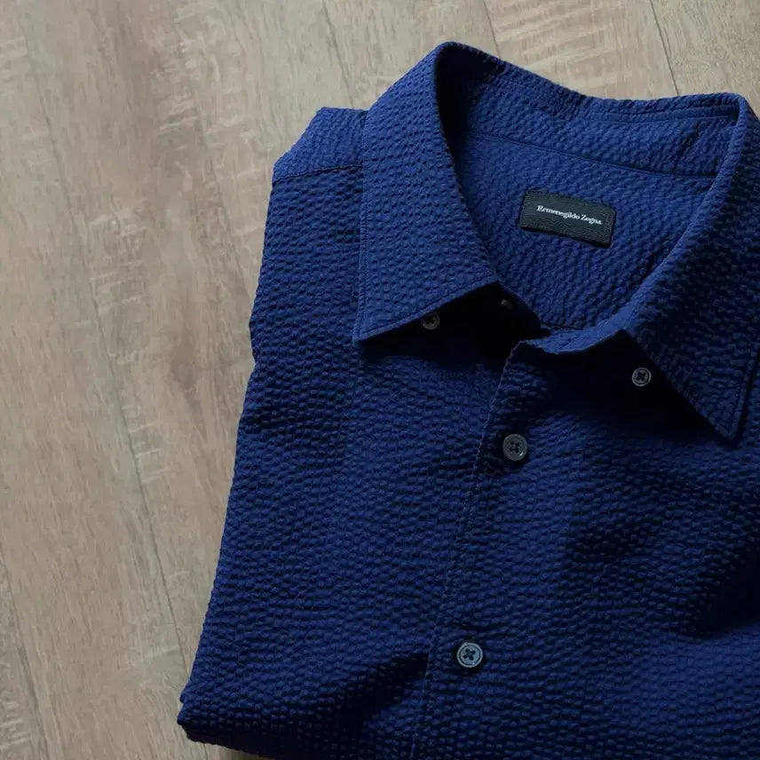 [BUNJANG] Ermenegildo Zegna Seersucker Shirt (XL, Navy Blue) / [110] 제냐 시어서커 셔츠 (XL)