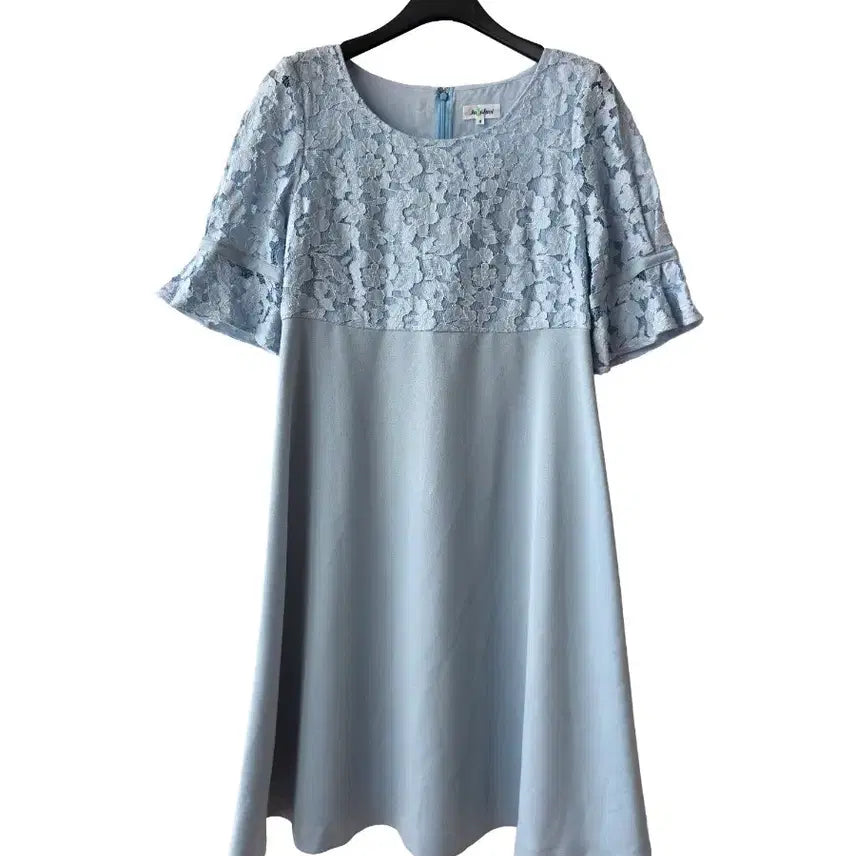 [BUNJANG] Sky Blue Lace Panel Flare Dress / S/하늘색 레이스 배색 플레어 원피스