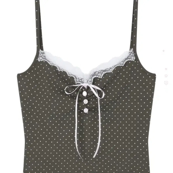 [BUNJANG] Velier Not Your Daughter's Club Cliché Ribbon Sleeveless Top - Charcoal / 드라이로즈 도트리본슬리브리스 차콜 벨리아르낫유어아이당클럽클리시어리본나시
