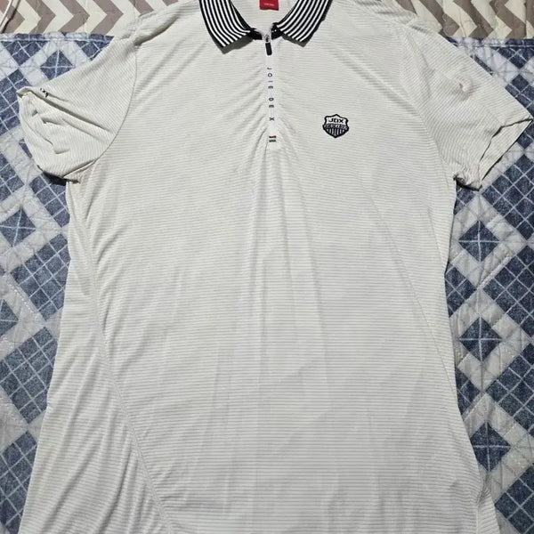 [BUNJANG] JDX Golf Wear Men's Coolmax Stripe Short-Sleeve Polo Shirt White / JDX 골프웨어 남성 쿨맥스 스트라이프 반팔 카라티 화이트
