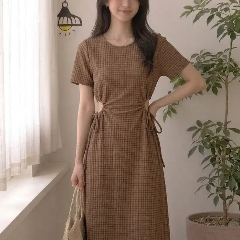 [BUNJANG] Beauty & Youth UNITED ARROWS Cut-Out Check Long Dress / [44~55] 유나이티드애로우즈 뷰티앤유스 컷아웃 체크 롱 원피스
