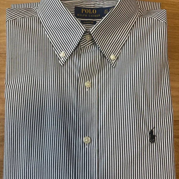 [BUNJANG] Polo Ralph Lauren Classic Fit Black Stripe Shirt M / 폴로 랄프 로렌 / 클래식핏 블랙 스트라이프 셔츠 / M