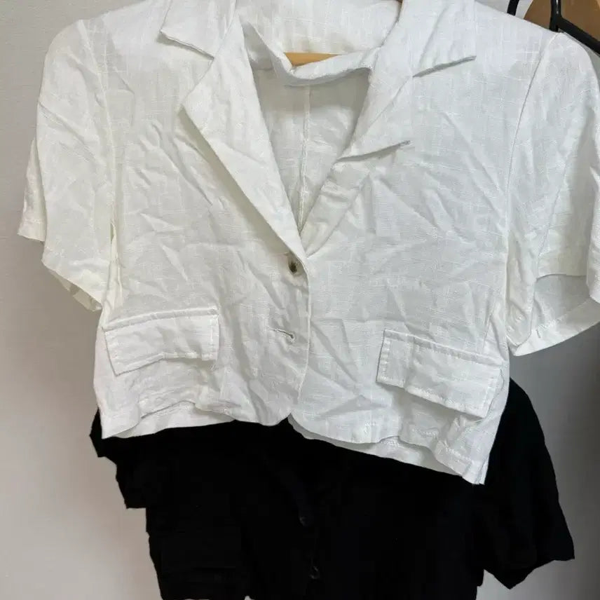 [BUNJANG] Linen Crop Jacket (Ivory / Black) / 여름 린넨 크롭 자켓 아이보리 / 블랙