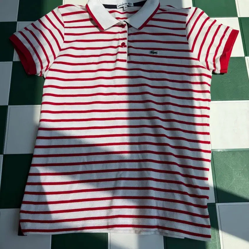 [BUNJANG] Lacoste Striped Short Sleeve Polo Shirt / 라코스테 스트라이프 카라 반팔티