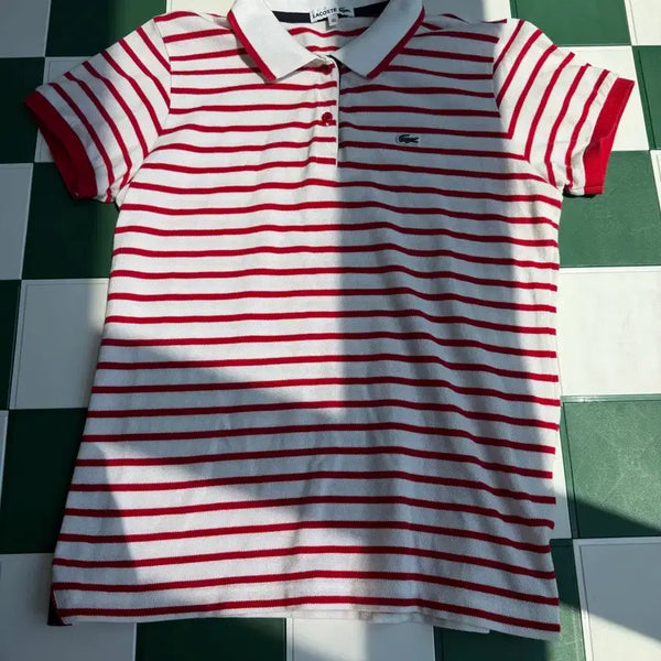 [BUNJANG] Lacoste Striped Short Sleeve Polo Shirt / 라코스테 스트라이프 카라 반팔티