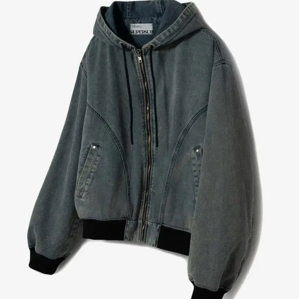 [BUNJANG] Denim Hooded Zip-Up Jacket - Vintage Blue / 데님 후드 집업 - 빈티지 블루