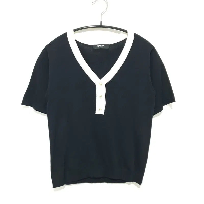 [BUNJANG] KARRA Color-block Short Sleeve Knit Top / KARRA 배색 반팔 니트 F_S2082