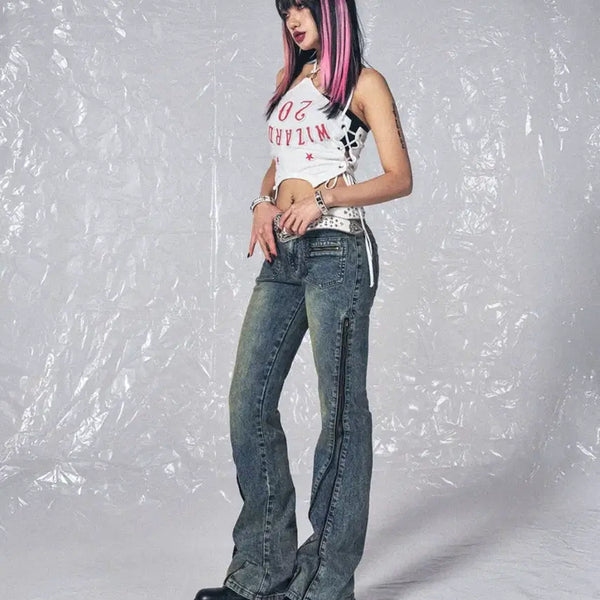 [BUNJANG] Skizm Inducing Zipper Flared Jeans Blue / 스키즘 인듀싱 ZIPPER FLARED JEANS BLUE