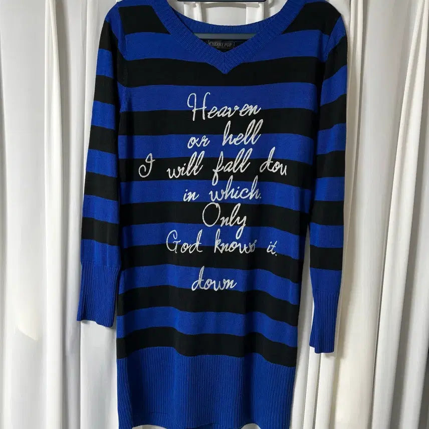 [BUNJANG] CHERRY POP Stripe V-Neck Knit Mini Dress / CHERRY POP 스트라이프 브이넥 니트 원피스