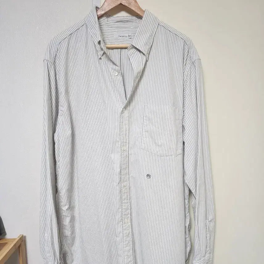 [BUNJANG] nanamica Button Down Wind Shirt Stripe Gray XL / 나나미카 버튼 다운 윈드 셔츠 스트라이프 그레이 XL
