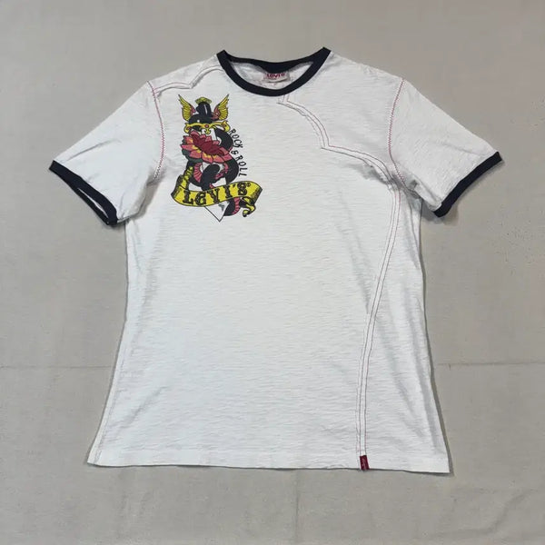 [BUNJANG] Levi's Y2K Old School Tattoo Graphic Ringer T-Shirt / M) 리바이스 Y2K 올드스쿨 타투 그래픽 배색 링거 티셔츠